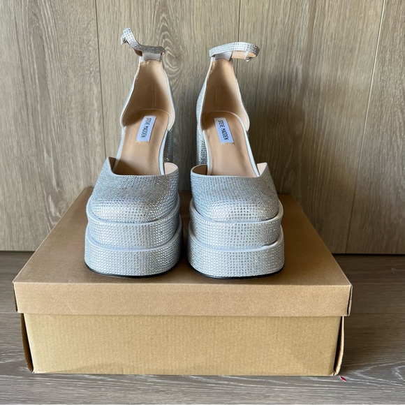 Steve Madden Charlize Platform Silver Rhinestone Chunky Heels Worn once - Picture 11 of 16